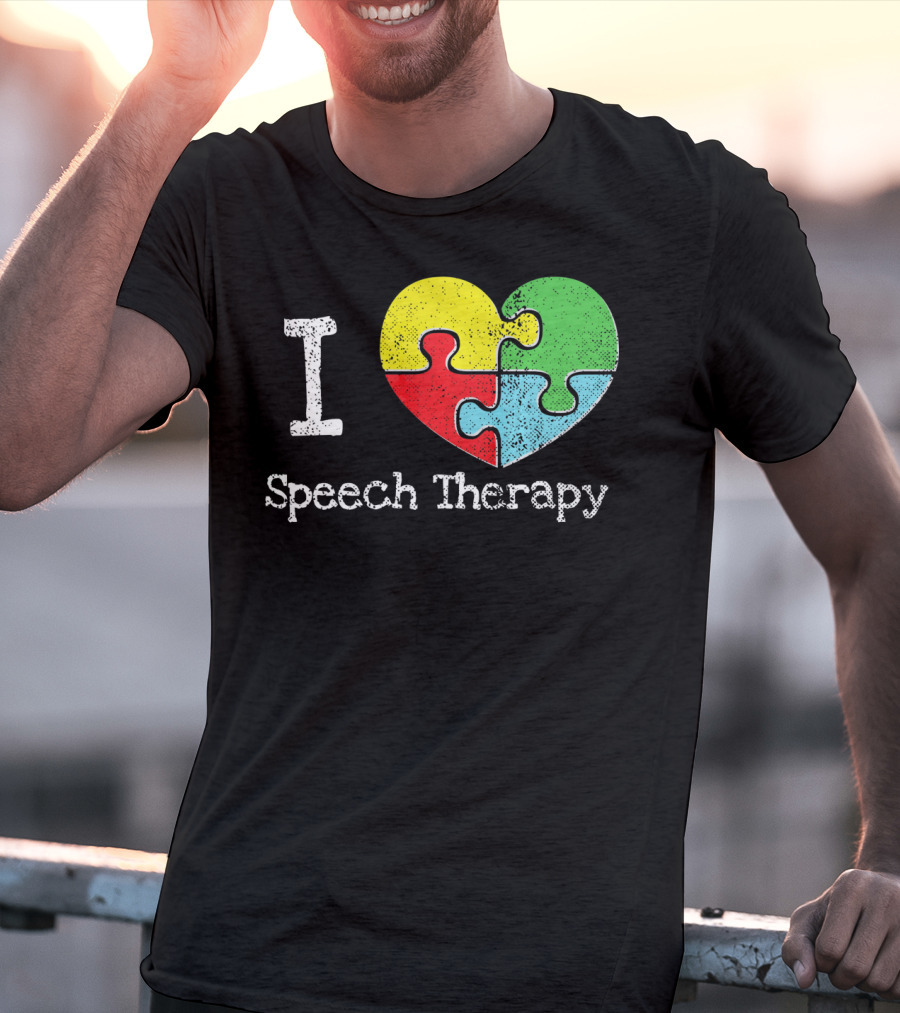 I Heart Speech Therapy Puzzle Autism Awareness T-Shirt