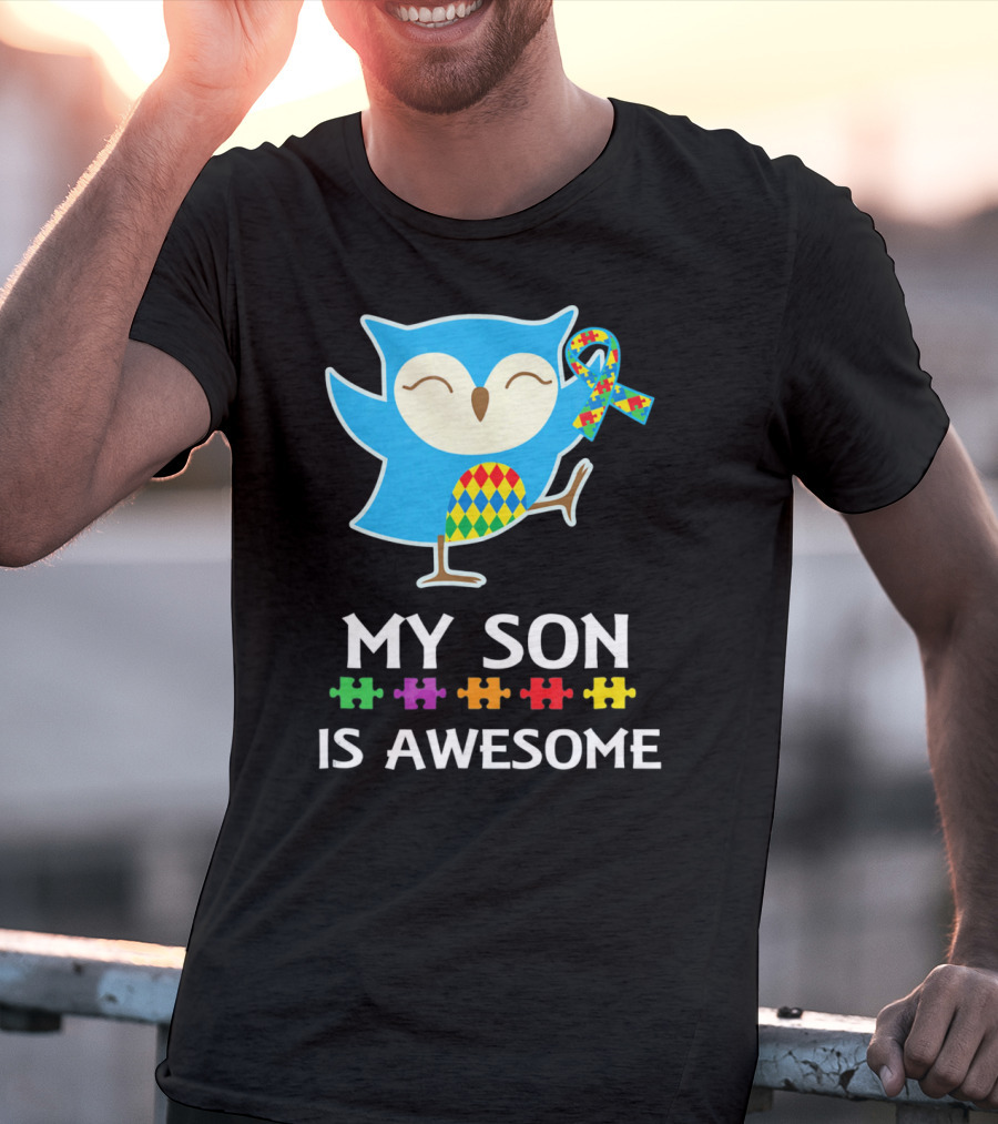 My Son Is Awesome Autism Awareness Owl With Puzzle T-Shirt