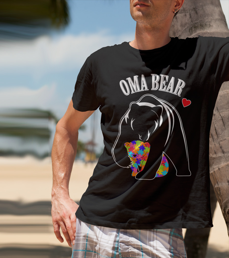 Oma Bear Autism Awareness Love Puzzle Heart T-Shirt