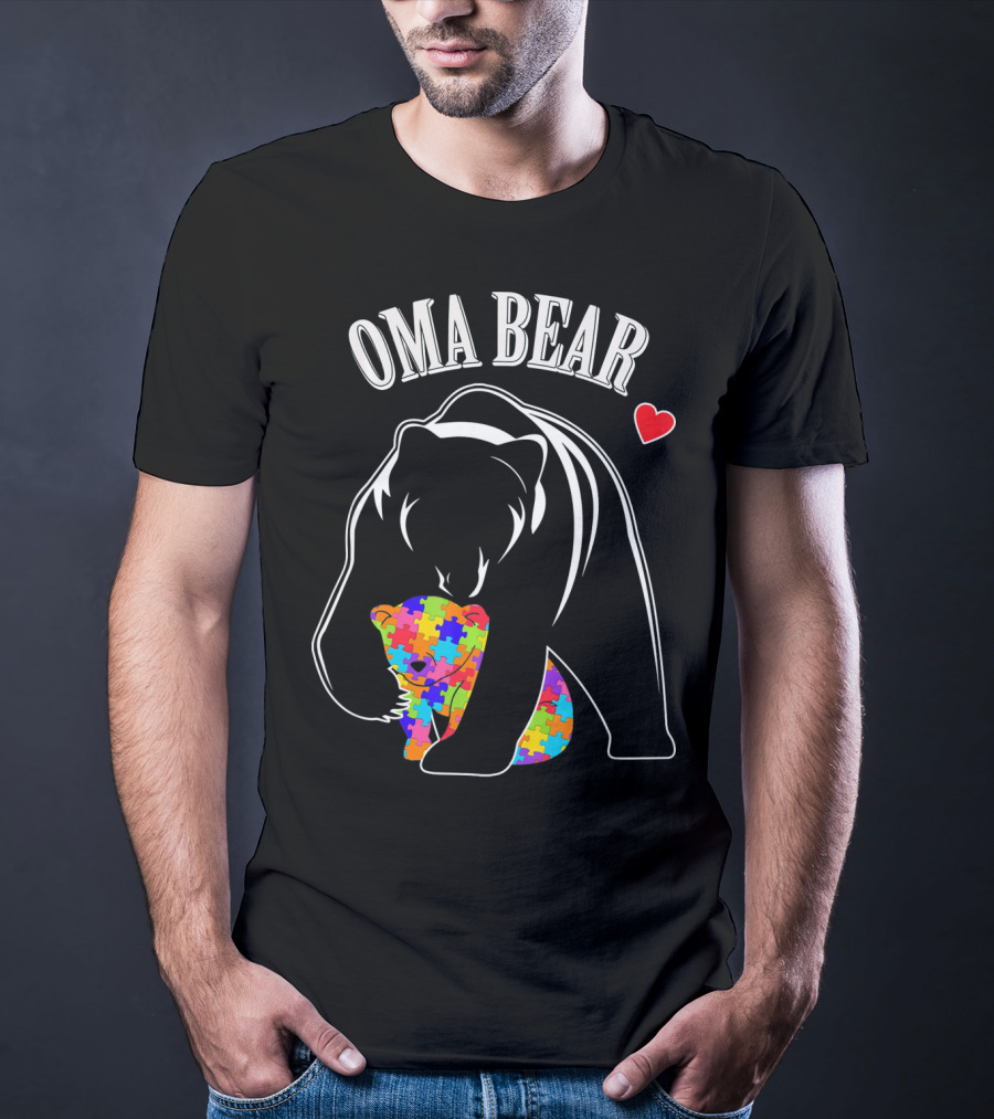 Oma Bear Autism Awareness Love Puzzle Heart T-Shirt