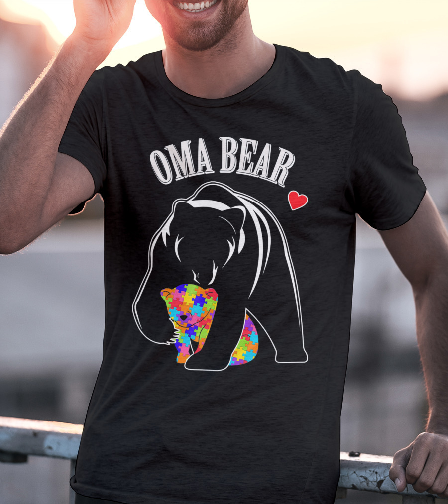 Oma Bear Autism Awareness Love Puzzle Heart T-Shirt
