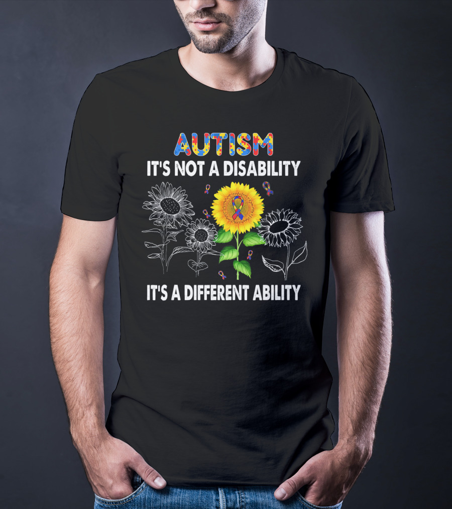 Autism Awareness It's Not A Disability It's A Different Ability Sunflower Puzzle T-Shirt