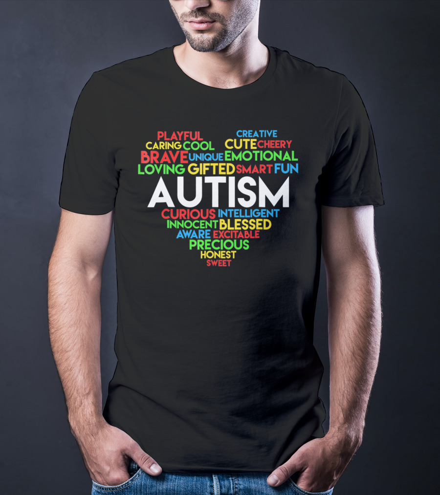 Autism Awareness Word Cloud Heart With Positive Qualities T-Shirt