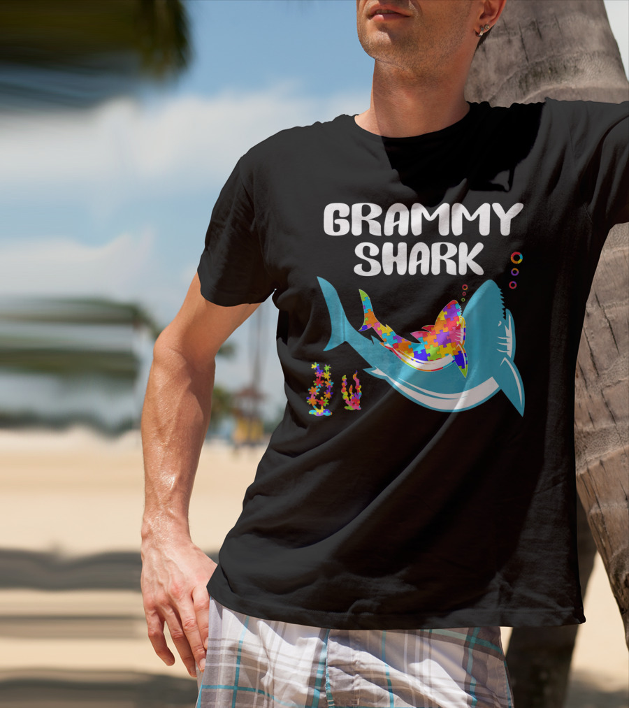 GRAMMY SHARK Autism Awareness Puzzle Shark T-Shirt