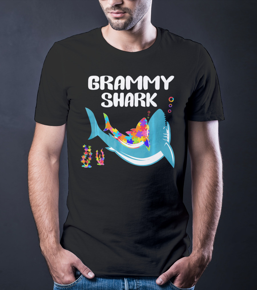 GRAMMY SHARK Autism Awareness Puzzle Shark T-Shirt