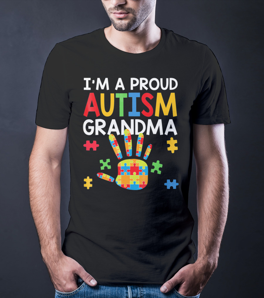 I'm A Proud Autism Grandma Puzzle Hand T-Shirt