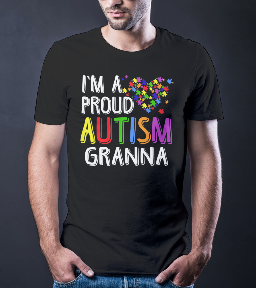 I'M A PROUD AUTISM GRANNA Puzzle Heart T-Shirt