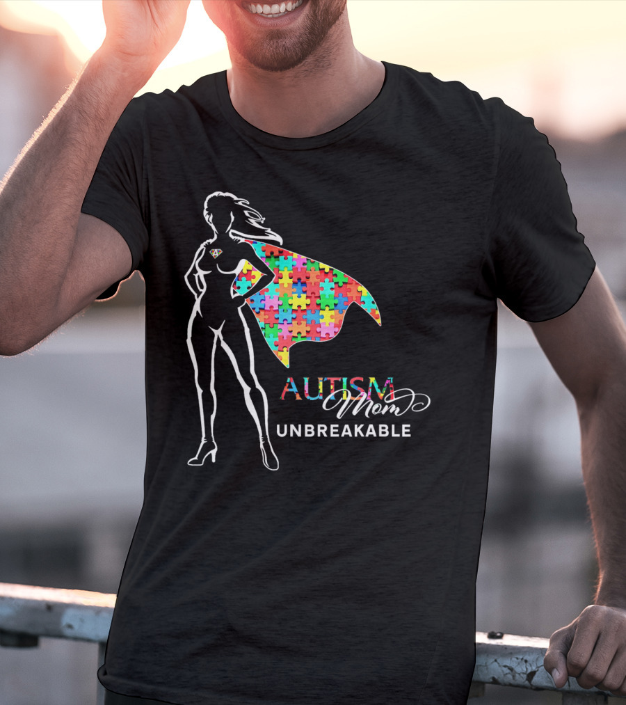 Superhero Autism Mom Unbreakable Puzzle Cape T-Shirt