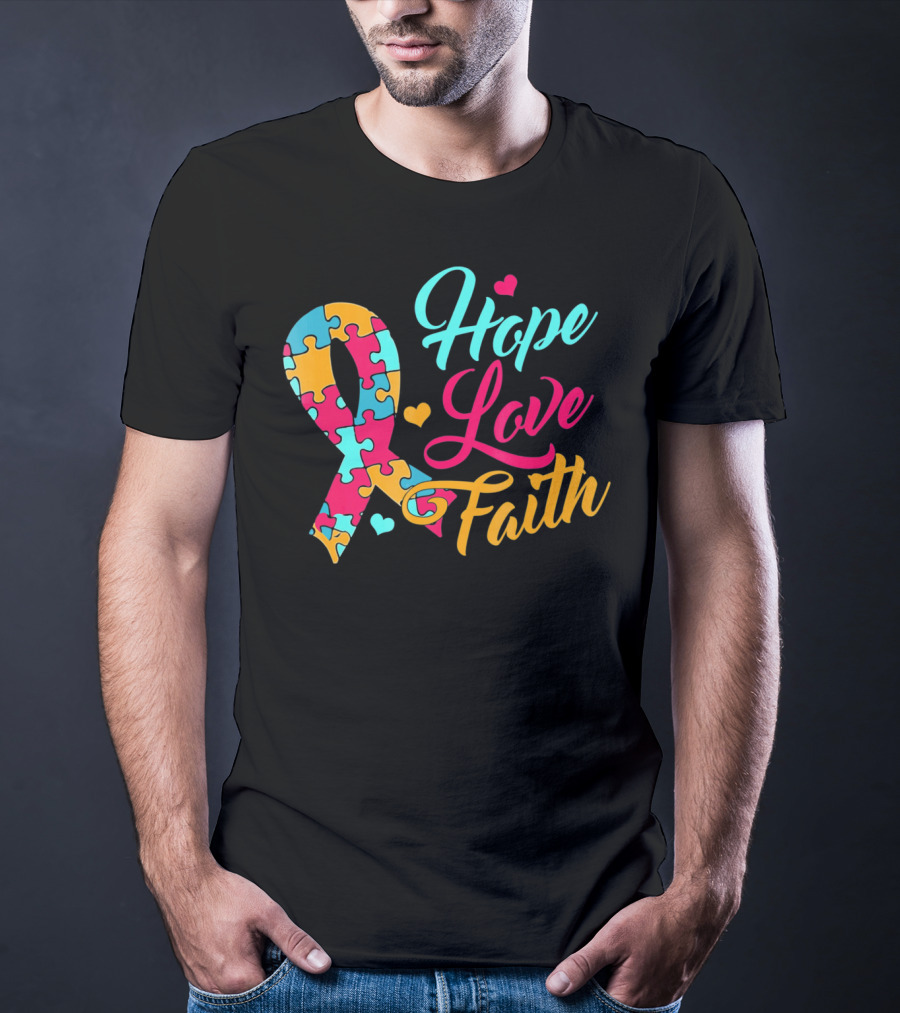 Hope Love Faith Autism Awareness Puzzle T-Shirt