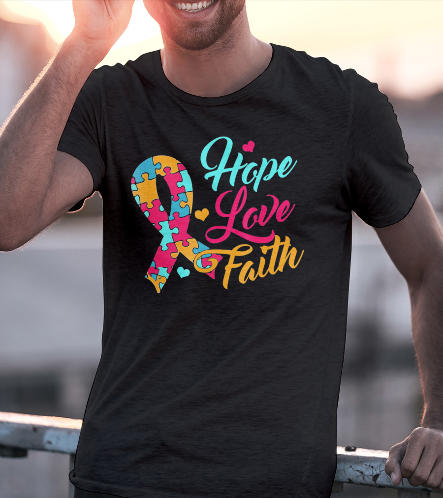 Hope Love Faith Autism Awareness Puzzle T-Shirt