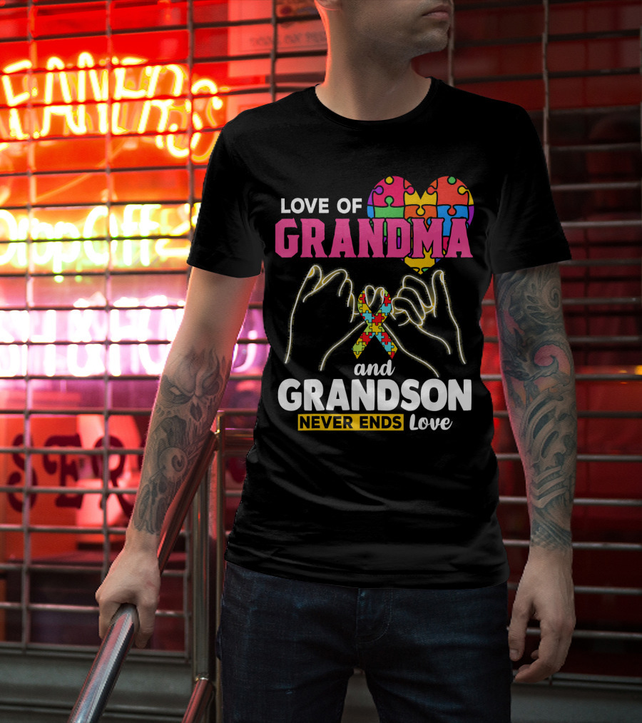 Love Of Grandma And Grandson Never Ends Love Puzzle Heart Hands T-Shirt