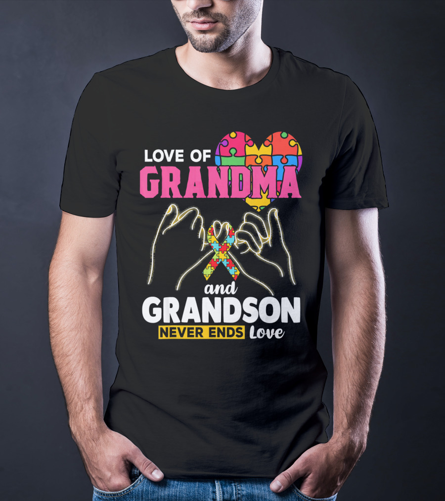 Love Of Grandma And Grandson Never Ends Love Puzzle Heart Hands T-Shirt