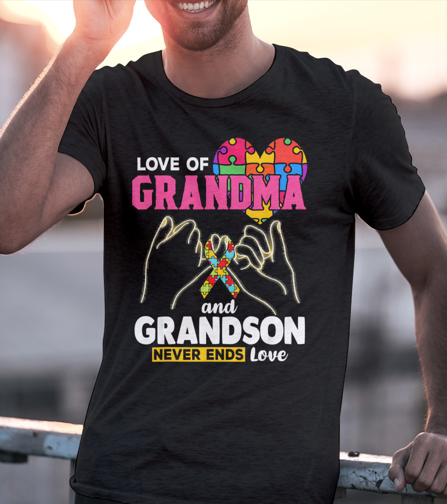 Love Of Grandma And Grandson Never Ends Love Puzzle Heart Hands T-Shirt
