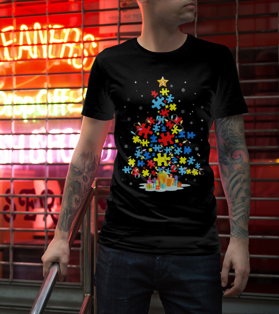 Puzzle Piece Autism Awareness Christmas Tree T-Shirt