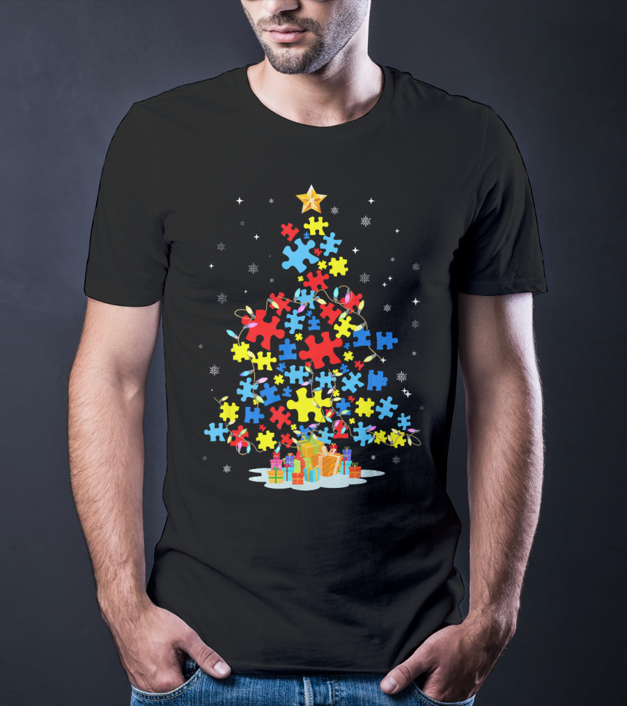 Puzzle Piece Autism Awareness Christmas Tree T-Shirt