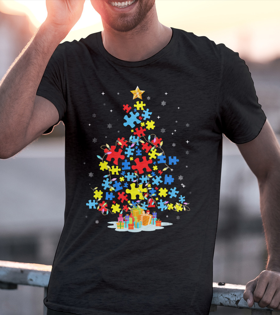 Puzzle Piece Autism Awareness Christmas Tree T-Shirt