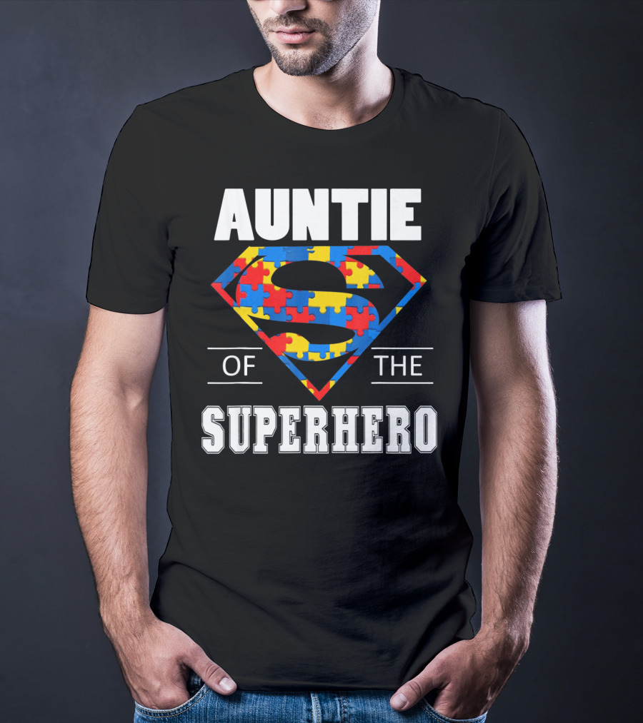 Auntie Of The Superhero Autism Awareness Day Puzzle T-Shirt