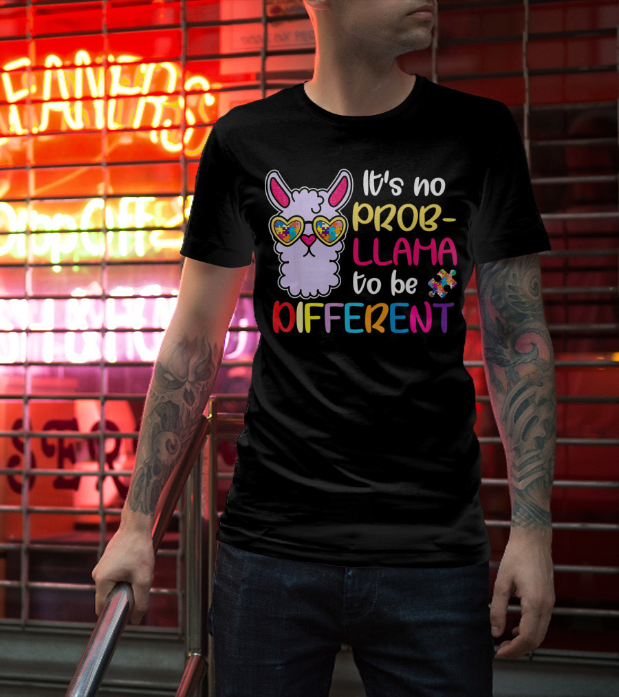 It's No Prob-Llama To Be Different Puzzle Heart Glasses T-Shirt