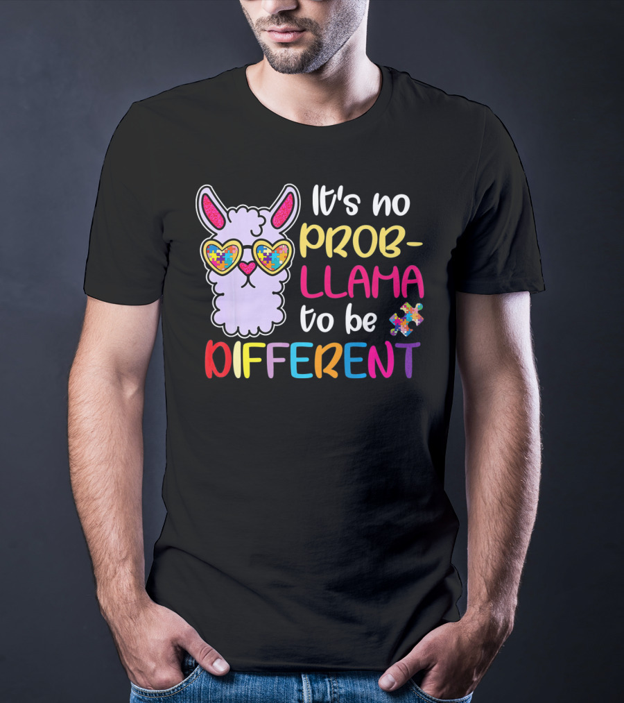 It's No Prob-Llama To Be Different Puzzle Heart Glasses T-Shirt