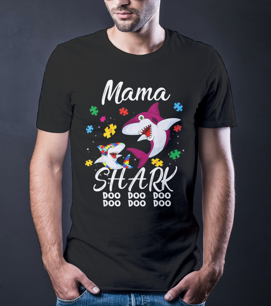 Mama Shark Autism Awareness Doo Doo Doo Puzzle Pieces T-Shirt