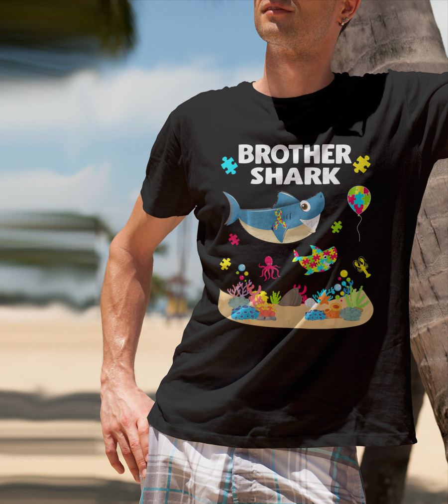 Brother Shark Autism Awareness Puzzle Underwater Scene T-Shirt
