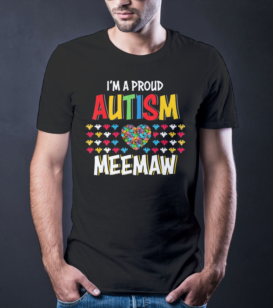 Proud Autism Meemaw Heart Puzzle T-Shirt
