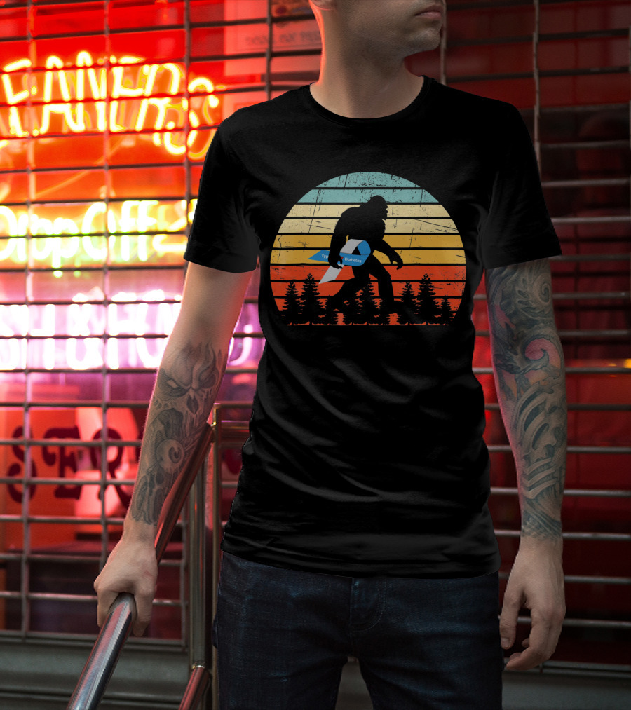 Funny Bigfoot Type 1 Diabetes T1D Retro T-Shirt