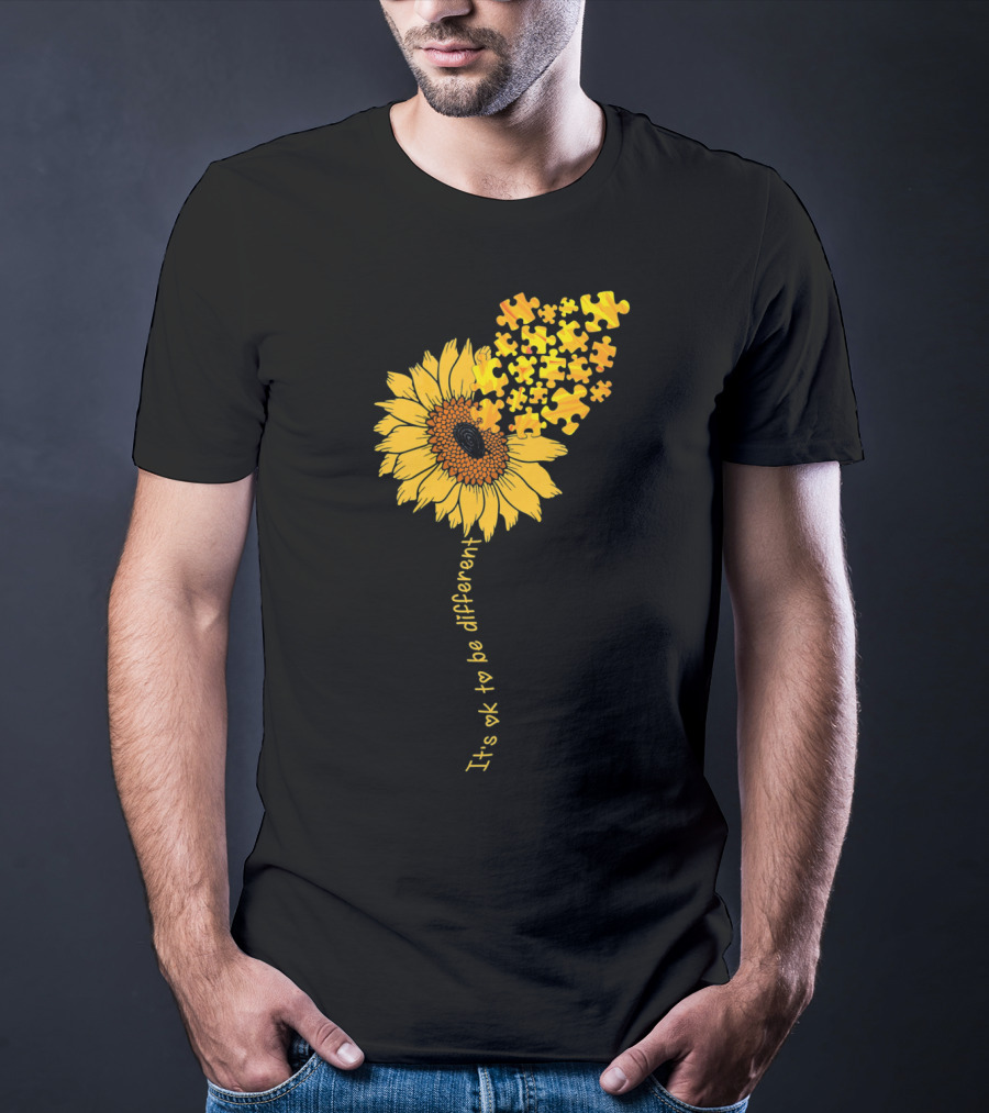 Love Sunflower Puzzle It's OK To Be Different Autism Awareness T-Shirt