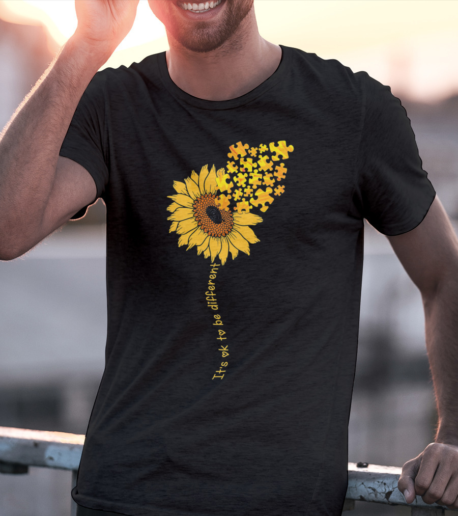 Love Sunflower Puzzle It's OK To Be Different Autism Awareness T-Shirt