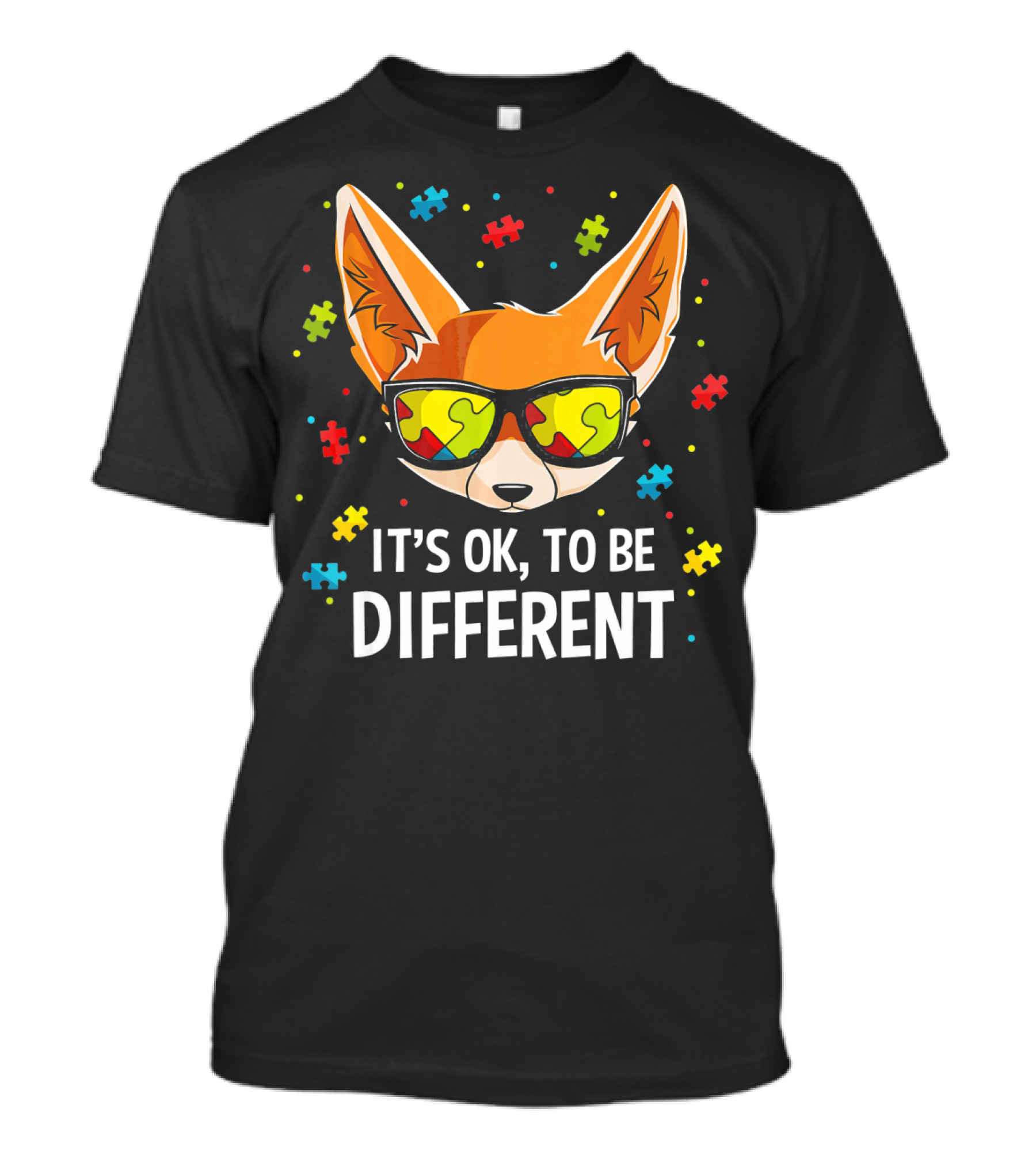 It's OK To Be Different Autism Awareness Puzzle Piece Fox T-Shirt