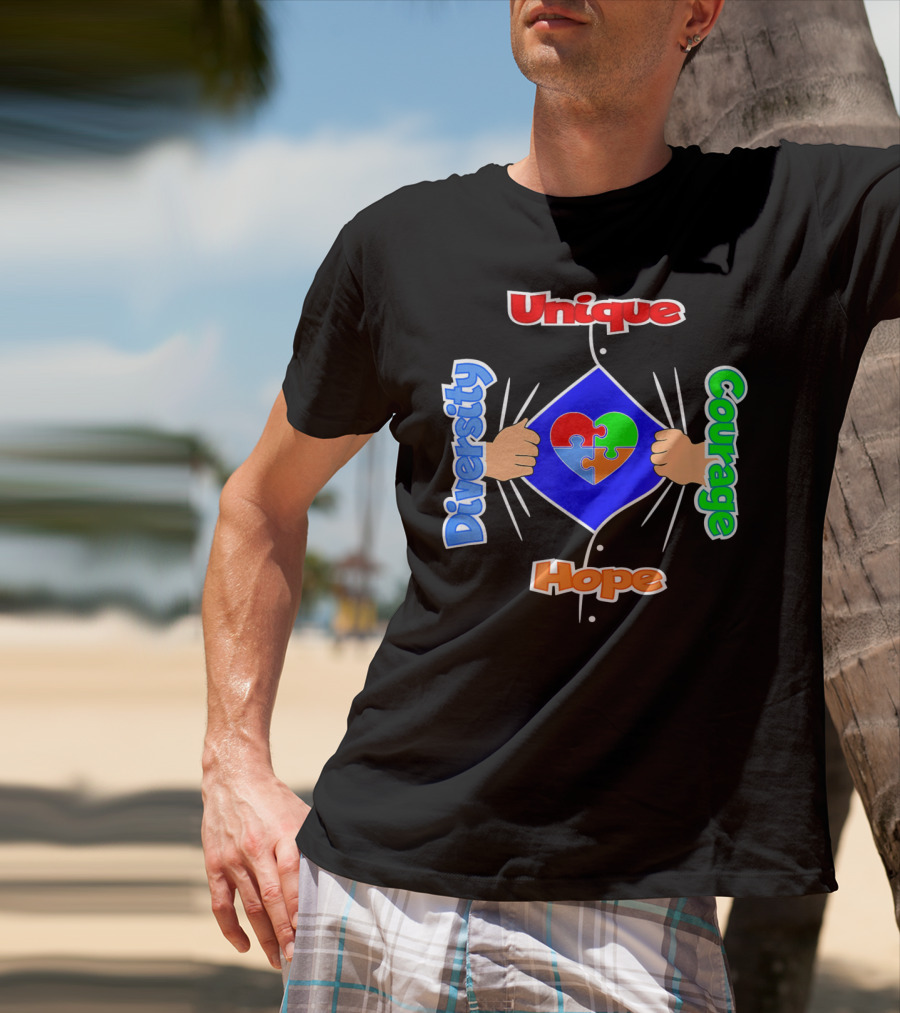 Diversity Unique Courage And Hope Puzzle Heart Superman T-Shirt