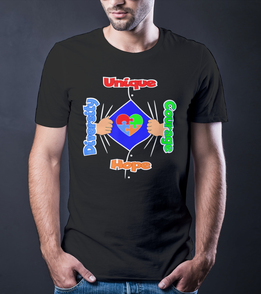 Diversity Unique Courage And Hope Puzzle Heart Superman T-Shirt
