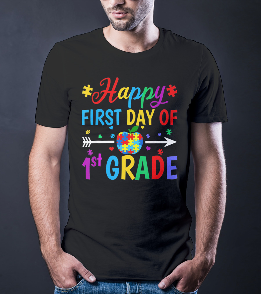 Happy First Day Of 1st Grade Puzzle Apple Arrow T-Shirt