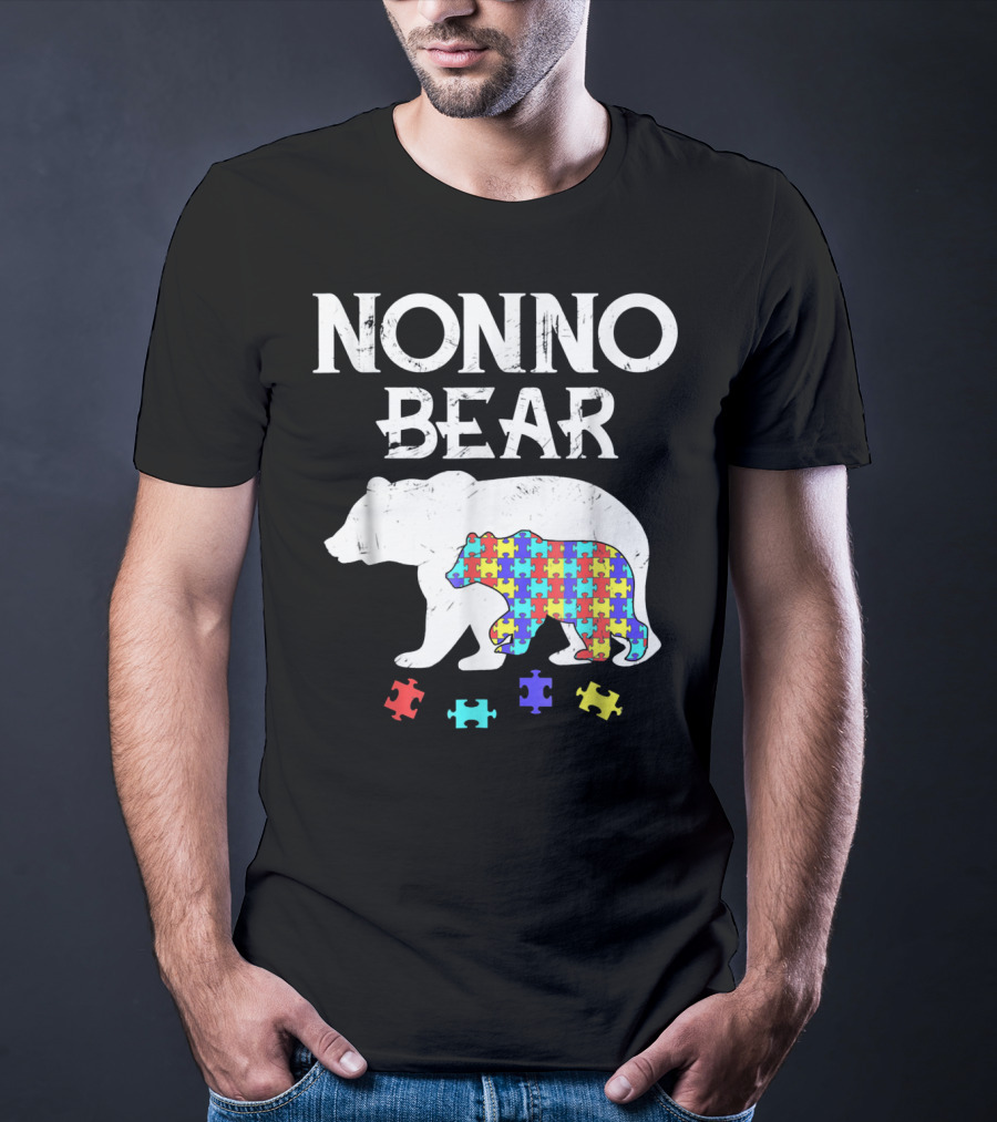 Nonno Bear Puzzle Piece Autism Awareness Mens T-Shirt