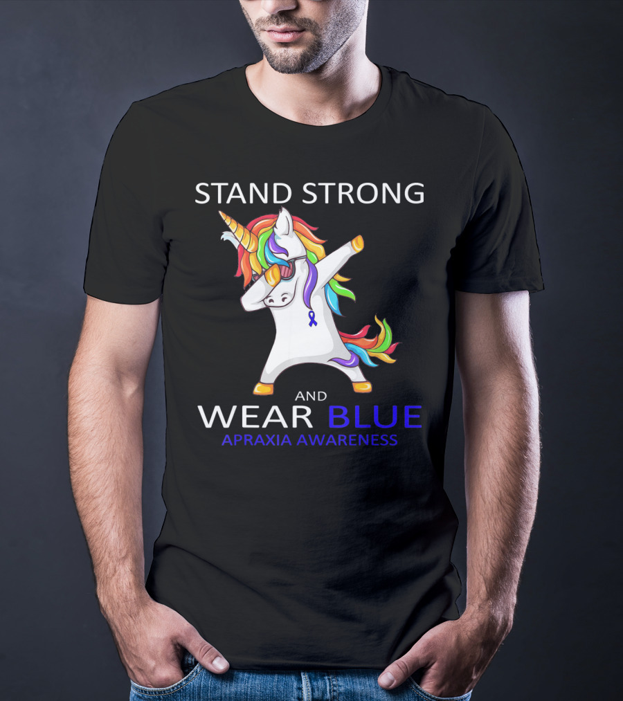 Stand Strong Wear Blue Apraxia Awareness Unicorn Dabbing T-Shirt
