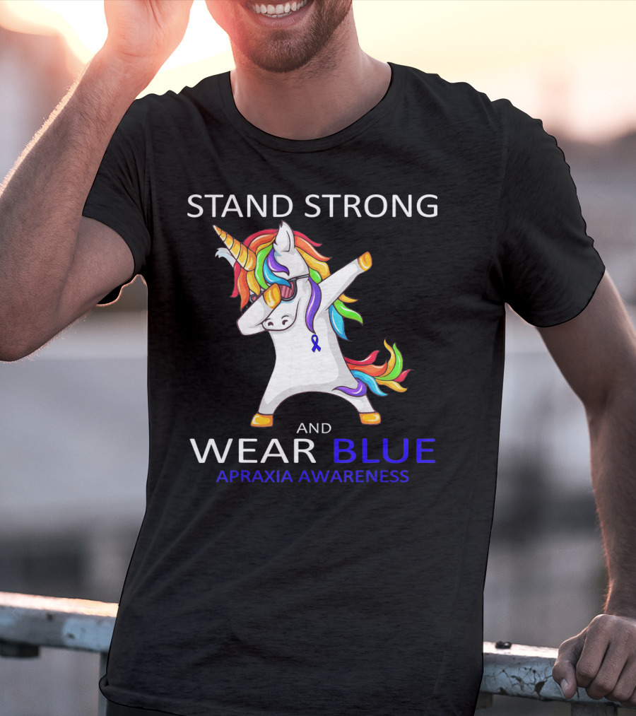 Stand Strong Wear Blue Apraxia Awareness Unicorn Dabbing T-Shirt