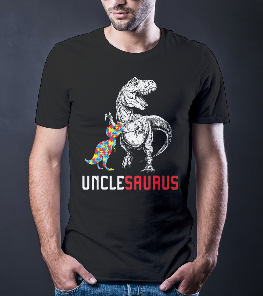 UNCLESAURUS Autism Awareness Dinosaur Puzzle T-Shirt