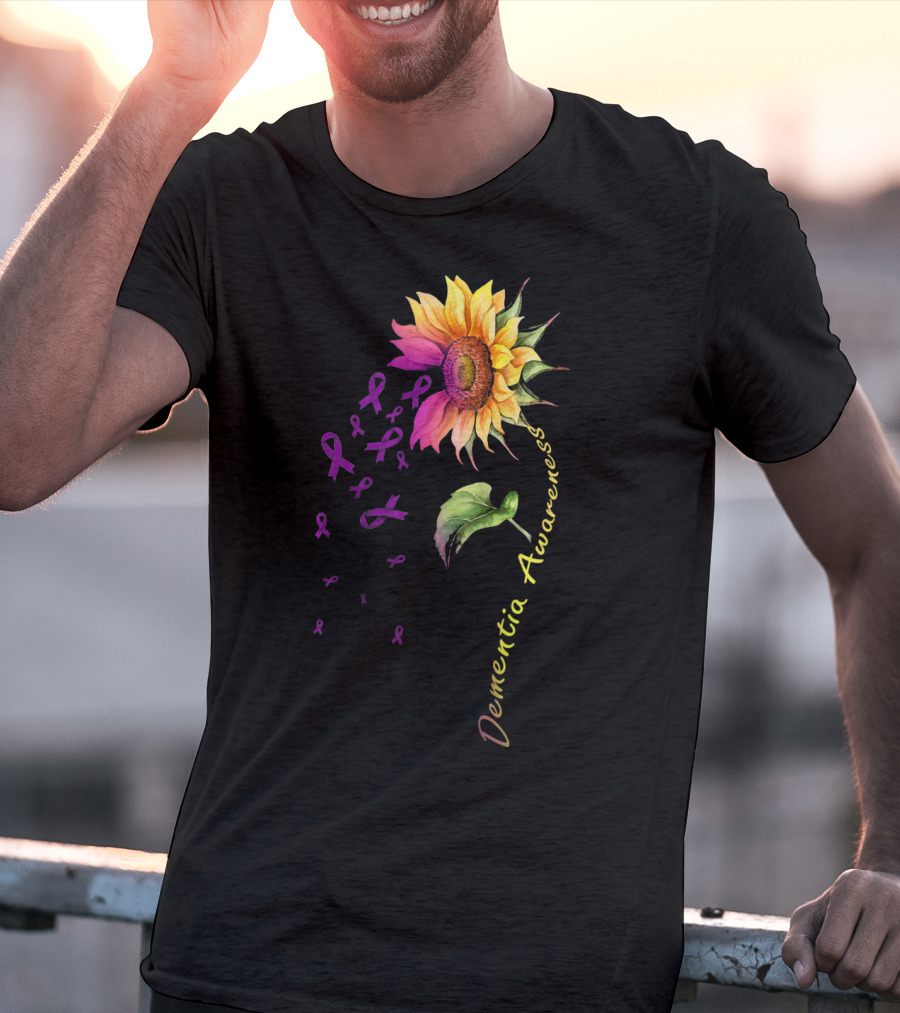 Dementia Awareness Sunflower With Purple Ribbons T-Shirt