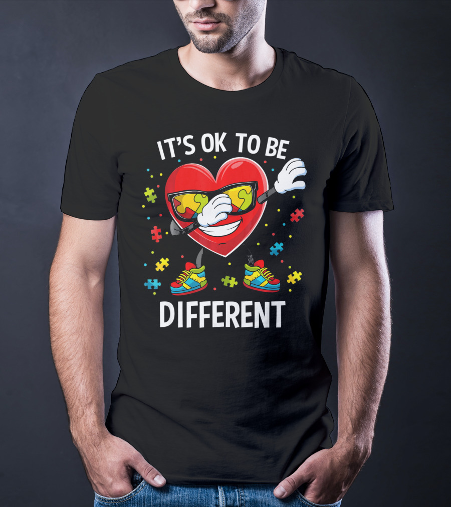 It's OK To Be Different Dabbing Heart Puzzle Pieces Auti T-Shirt