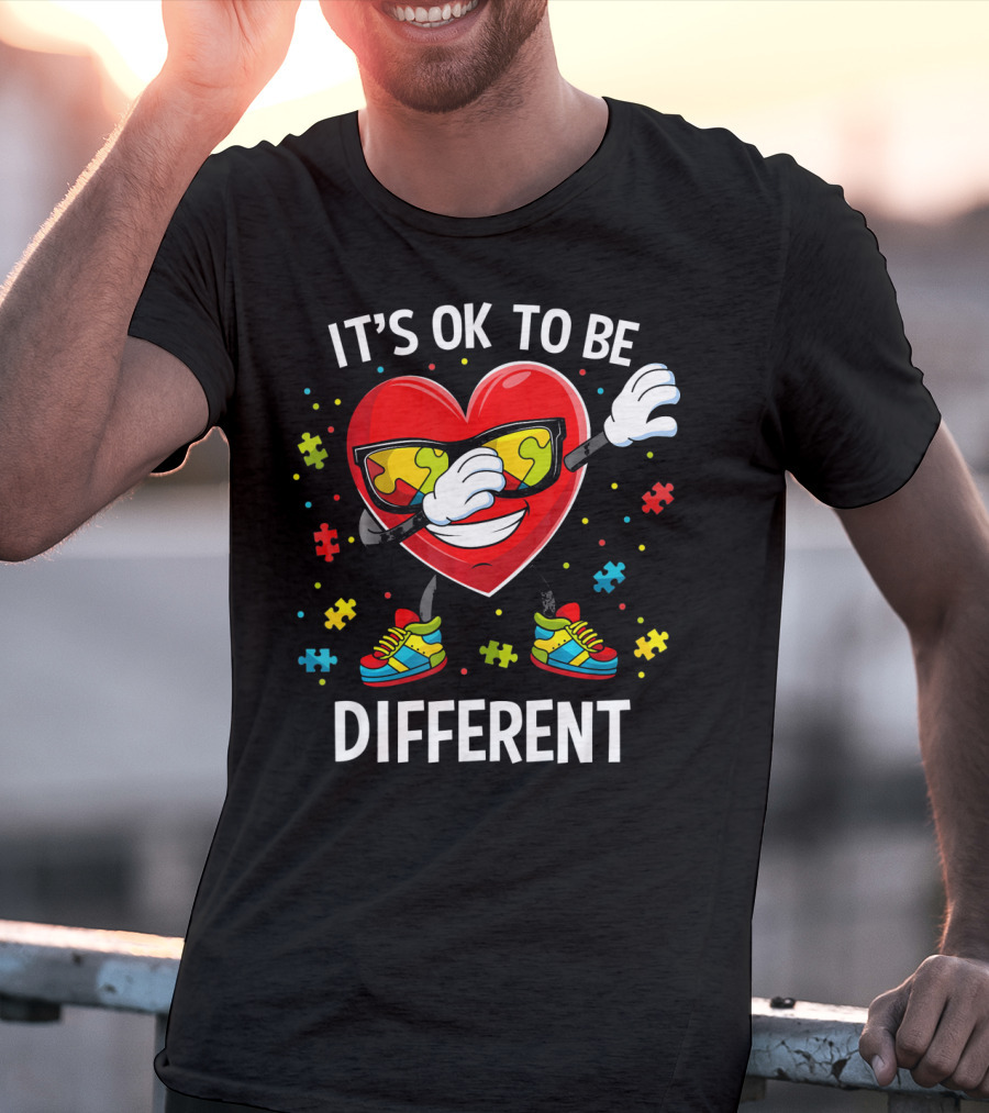 It's OK To Be Different Dabbing Heart Puzzle Pieces Auti T-Shirt