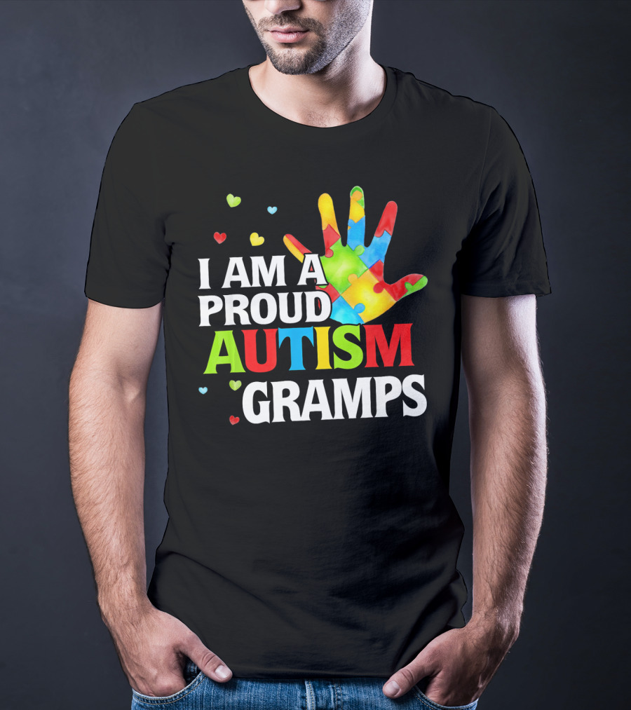 I Am A Proud Autism Gramps Puzzle Piece Hand Heart T-Shirt