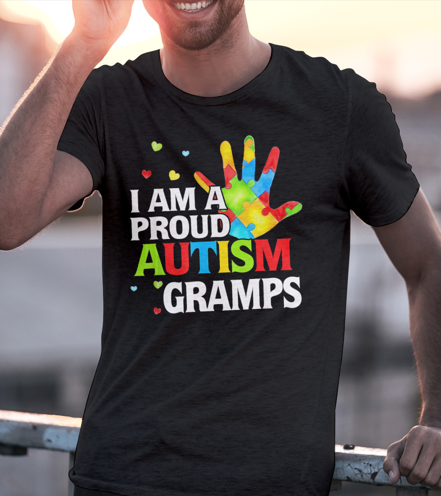 I Am A Proud Autism Gramps Puzzle Piece Hand Heart T-Shirt