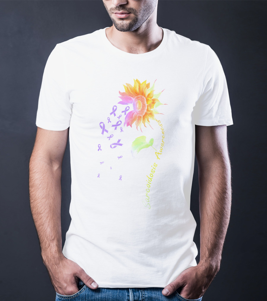 Sarcoidosis Awareness Sunflower With Purple Ribbons T-Shirt