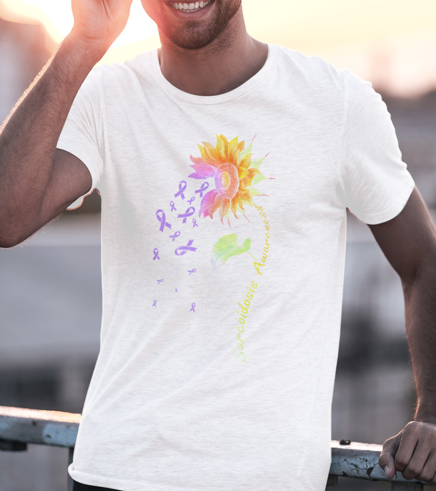 Sarcoidosis Awareness Sunflower With Purple Ribbons T-Shirt