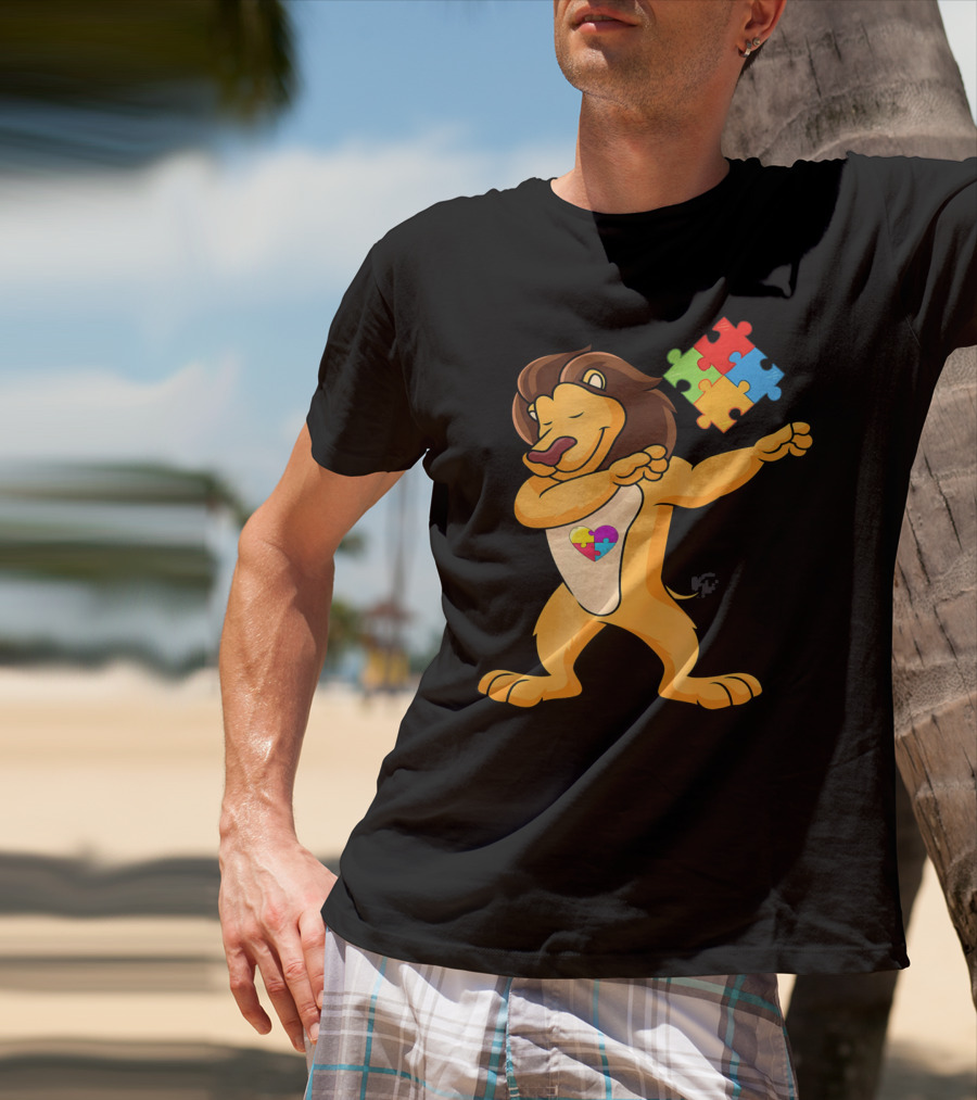 Lion Dab Puzzle Piece Autism Awareness T-Shirt