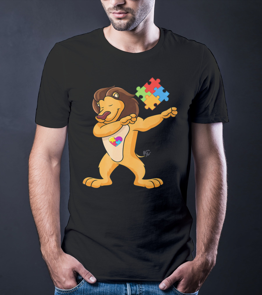 Lion Dab Puzzle Piece Autism Awareness T-Shirt