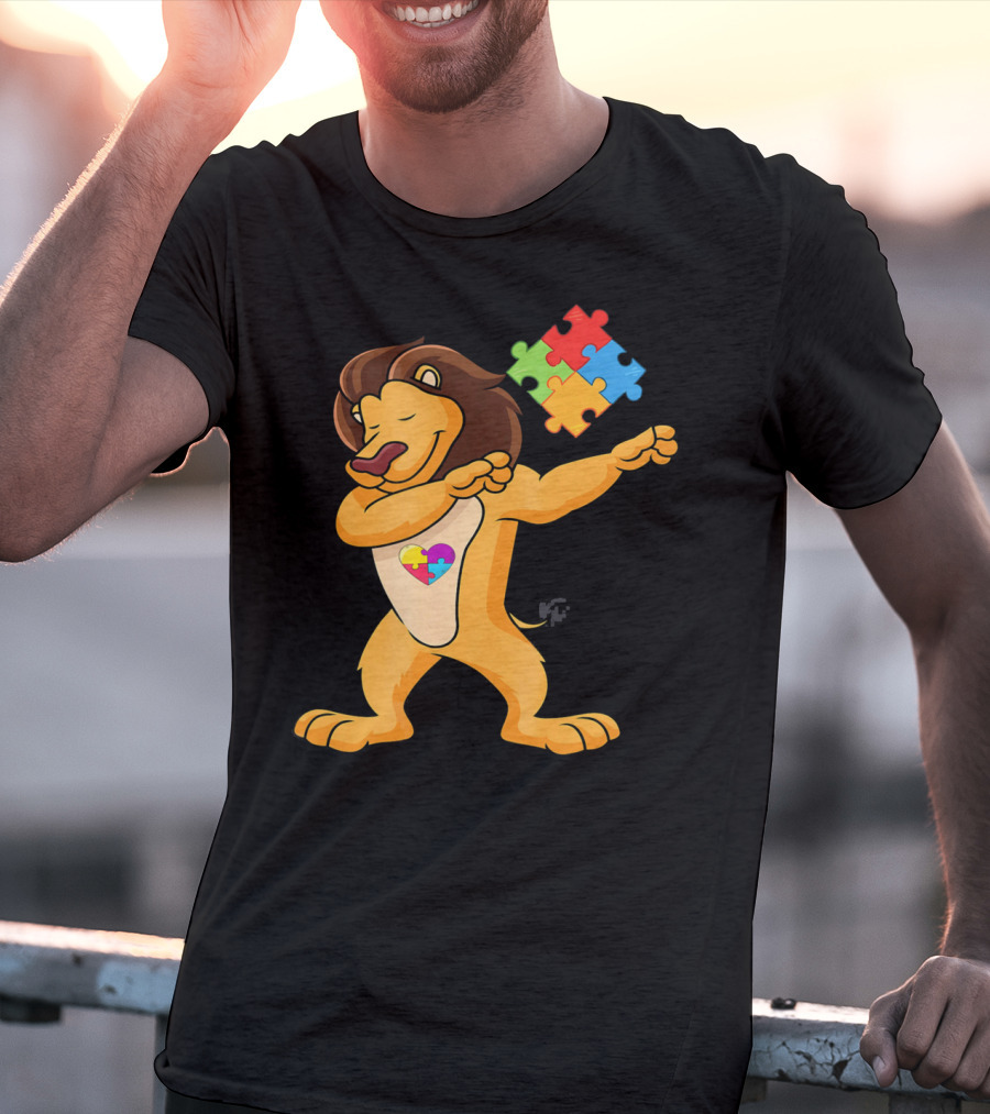 Lion Dab Puzzle Piece Autism Awareness T-Shirt