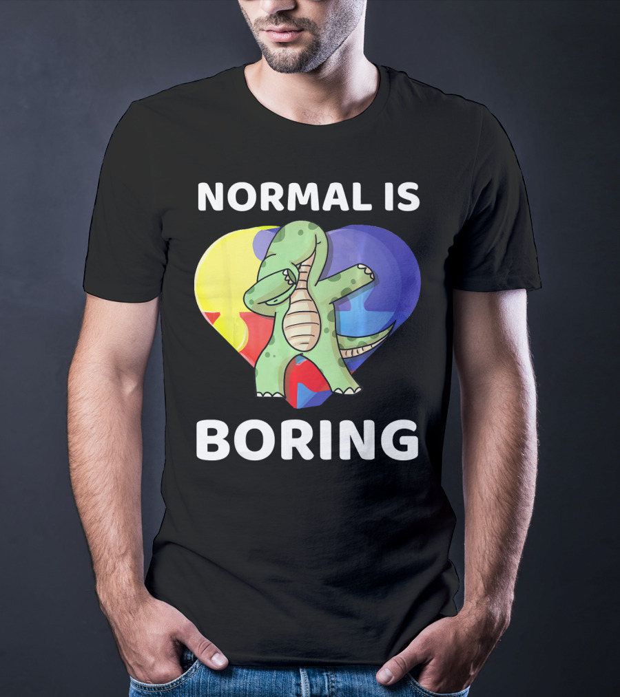 Normal Is Boring Autism Awareness Brontosaurus Dinosaur T-Shirt