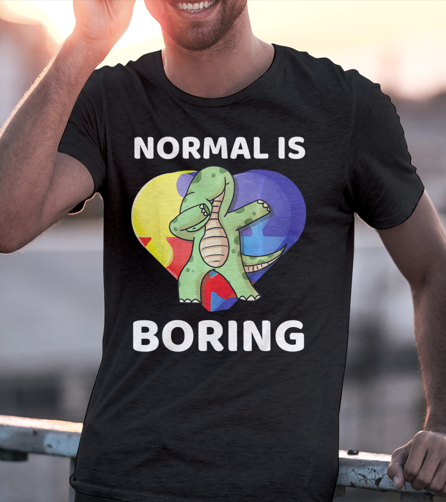 Normal Is Boring Autism Awareness Brontosaurus Dinosaur T-Shirt