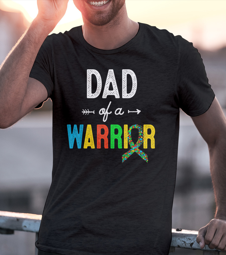 Dad Of A Warrior Autism Awareness Support Puzzle T-Shirt